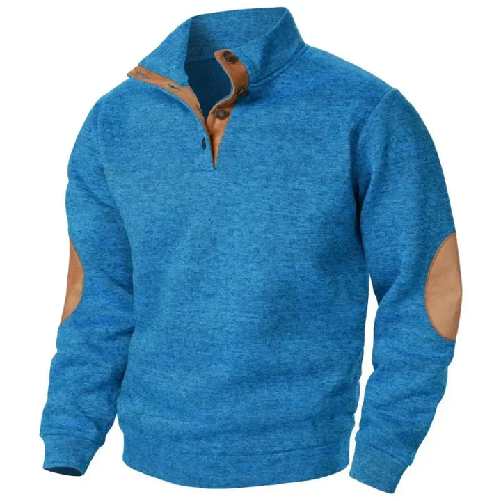Side view of a men's versatile V-neck sweatshirt, showing its comfortable fit & quality craftsmanship.