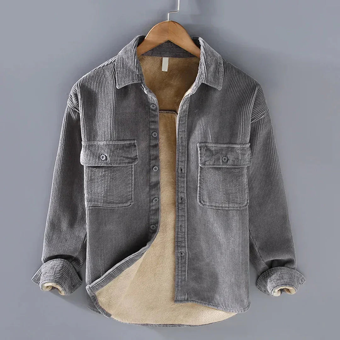 Classic men's relaxed fit long-sleeve button-up shirt, perfect for vintage-style fall outfits.