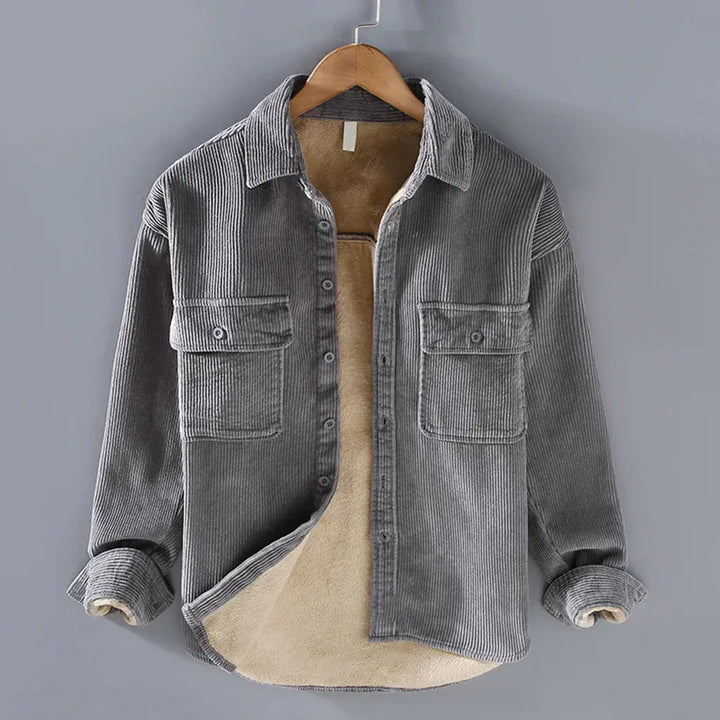 Classic men's relaxed fit long-sleeve button-up shirt, perfect for vintage-style fall outfits.
