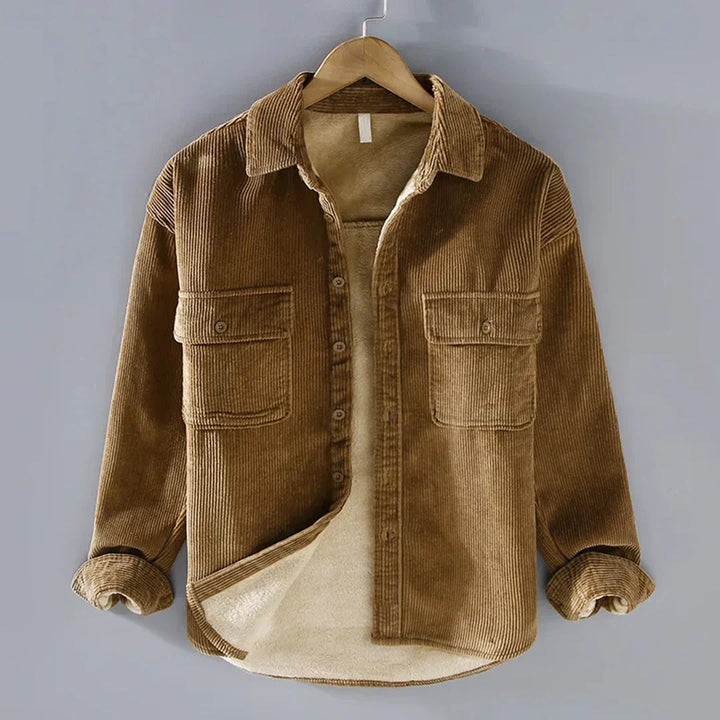 Versatile men's vintage casual button-up shirt with relaxed fit, great for fall & winter layering.