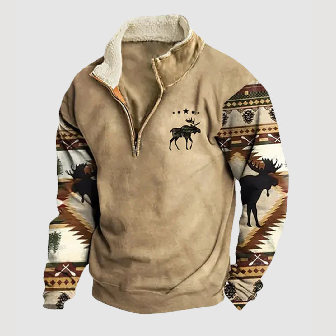 Men's vintage zip-up fleece jumper, warm & cozy for winter. Classic long sleeve style.