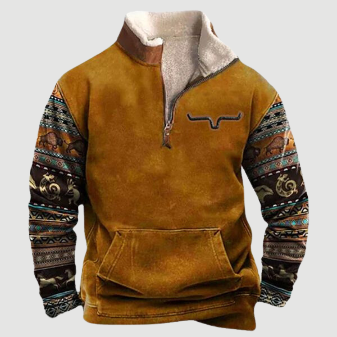 Warm men's vintage fleece winter jumper, zip-up design for ultimate comfort & style.