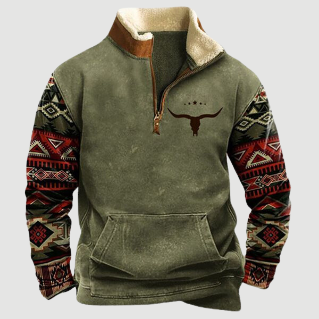 Men's Felix vintage zip-up fleece winter jumper. Warm, casual long-sleeve men's fashion.