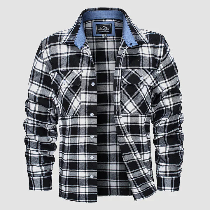 Warm men's plaid shirt, flannel-lined, long sleeve, casual button-down for everyday fashion.