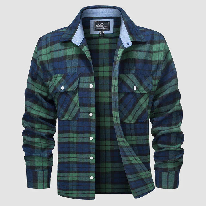Logan men's warm flannel-lined plaid shirt, long sleeve for cozy everyday fashion.