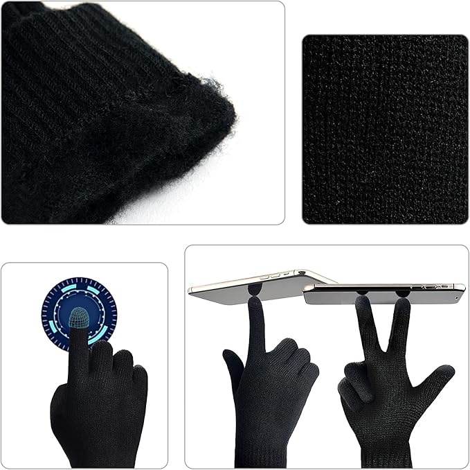 Men's essential winter gear: a warm beanie, cozy scarf & touchscreen gloves set for cold.