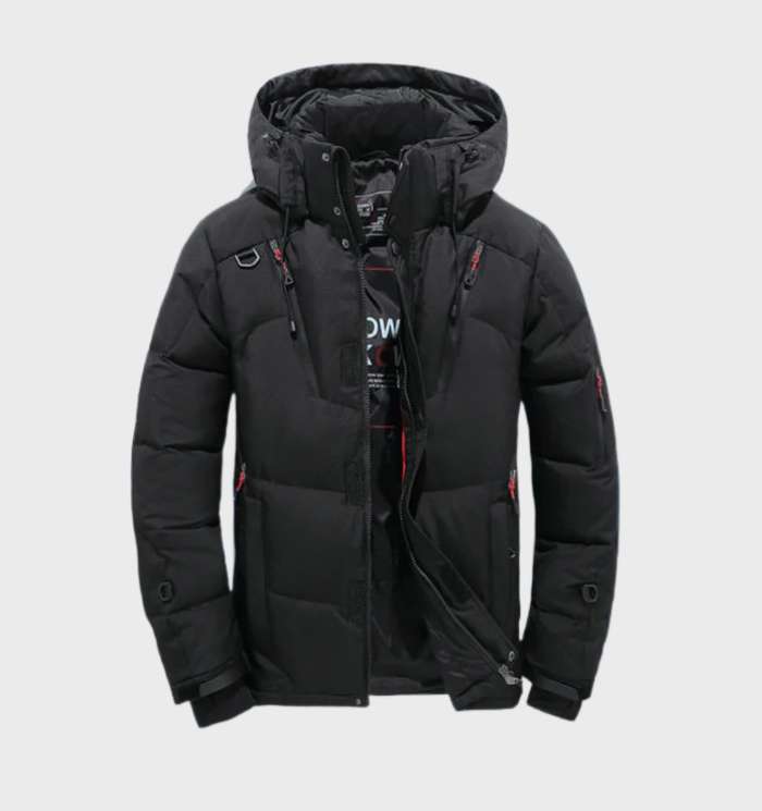 Durable insulated men's winter parka jacket, perfect for urban adventures & casual cold weather wear.