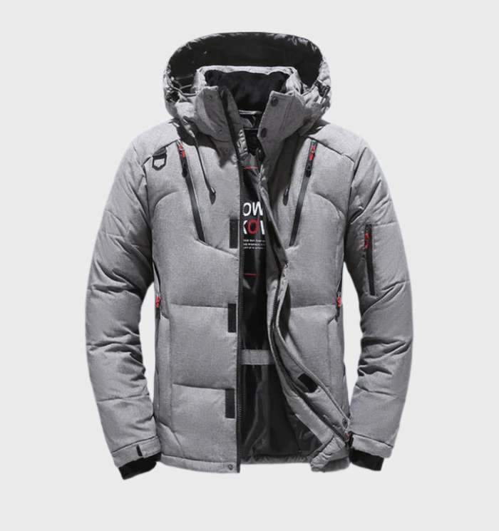 Windproof & waterproof men's parka jacket with insulated warmth, ideal for harsh winter conditions.