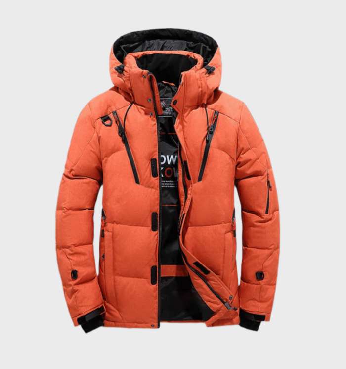 Bestselling men's warm winter parka jacket, offering waterproof & windproof protection for cold weather.