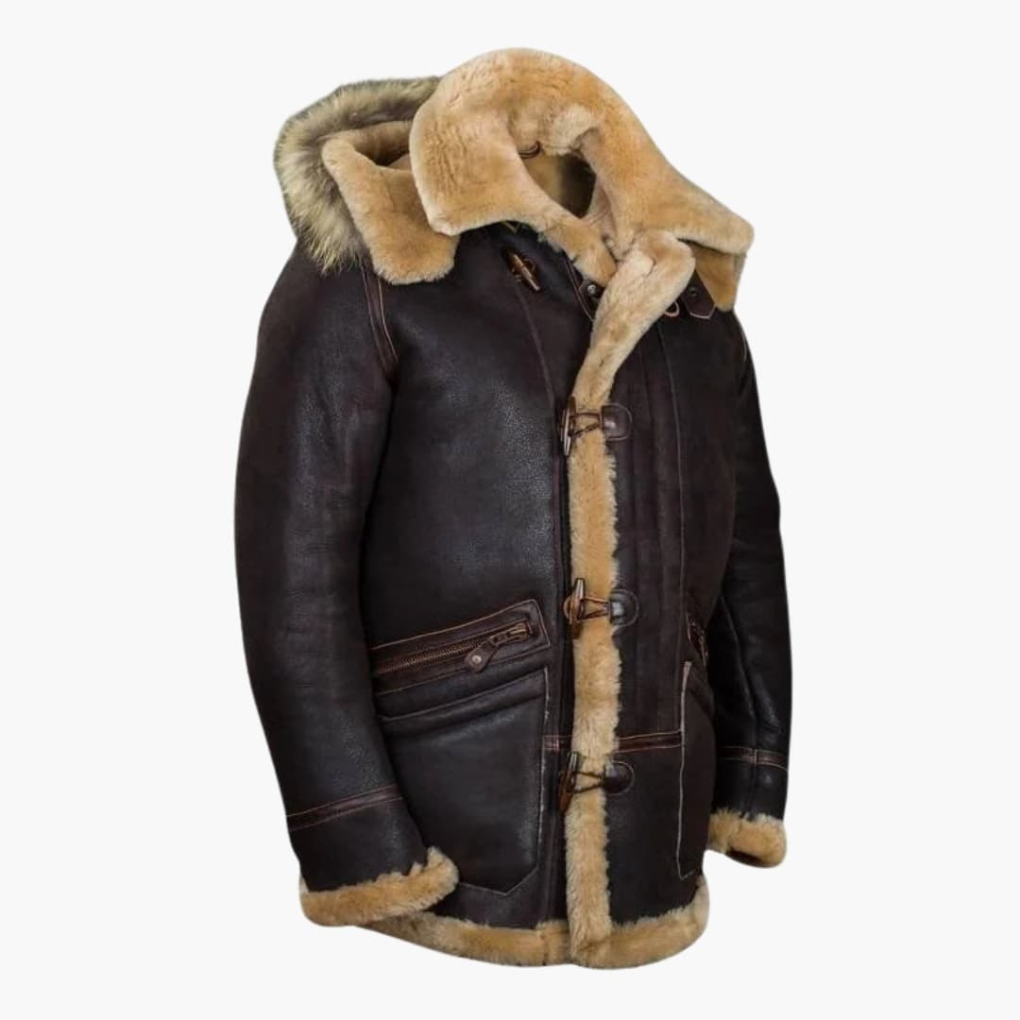 Men's protective winter coat for cold weather, featuring a cozy hood & casual urban style outerwear.
