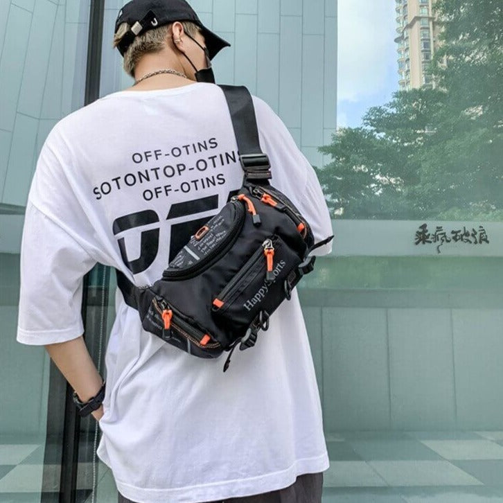 Men's water-resistant accessory bag, versatile as a fanny pack or crossbody sling for men.