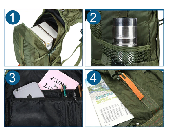 Versatile large capacity men's tactical backpack, water-resistant, excellent for hiking, camping, and travel.