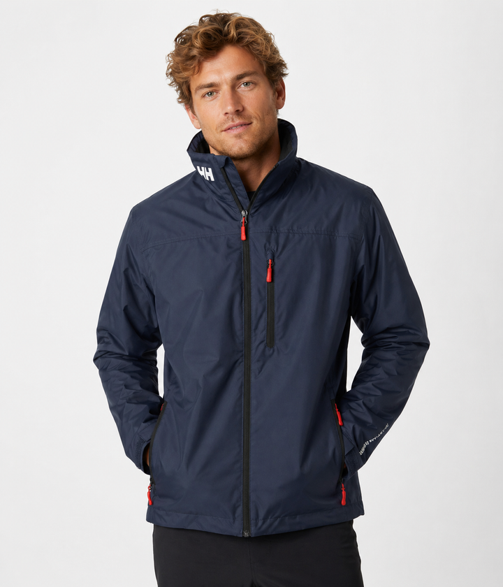 Stylish men's zip-up jacket with a structured collar. Water-resistant for transitional weather & everyday wear.