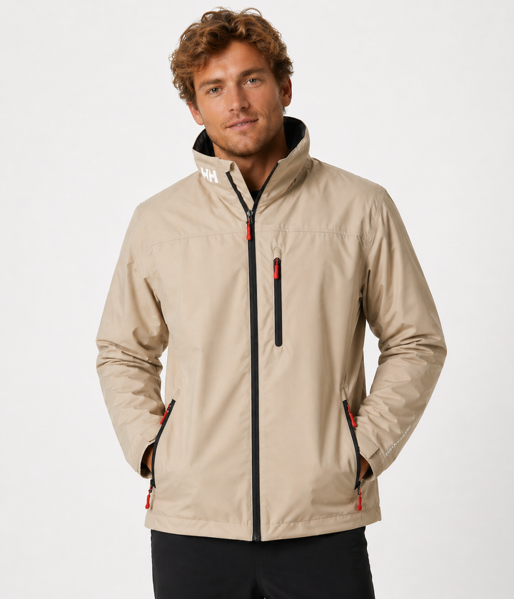 Durable men's water-resistant zip-up jacket with a modern structured collar. Lightweight & versatile for daily use.