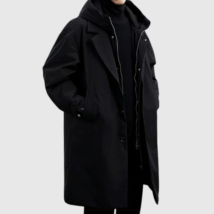 Lightweight men's waterproof raincoat, perfect for all-weather outdoor gear & travel. Durable rain jacket.