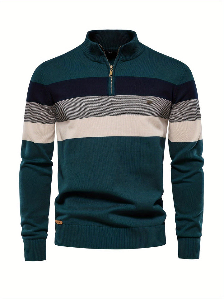 Men's Wyatt cotton half-zip pullover sweater. Knitted for stylish comfort, ideal for autumn fashion.