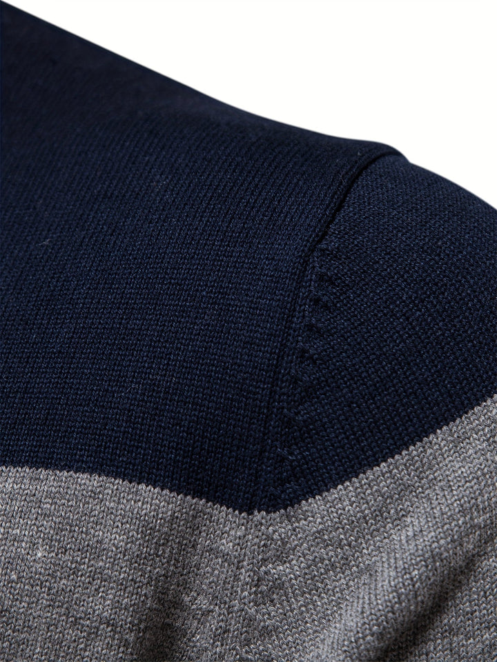 Soft men's half-zip cotton pullover. Stylish knitwear for autumn fashion, ideal for effortless layering.