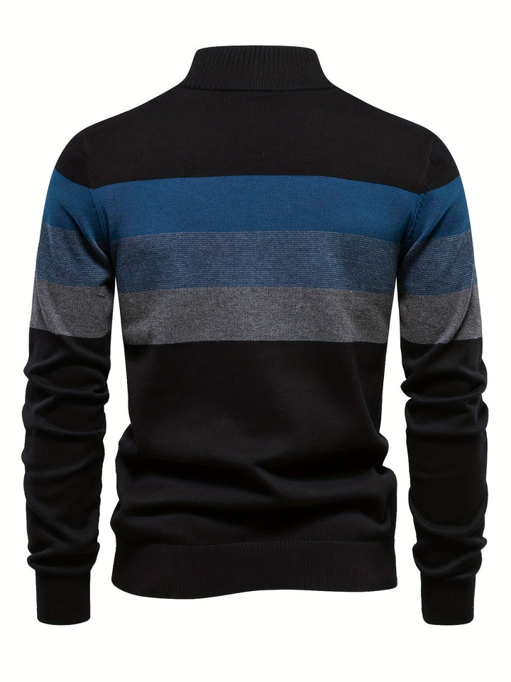 Trendy men's half-zip cotton knit sweater. Essential for cool weather, offering comfort & style.