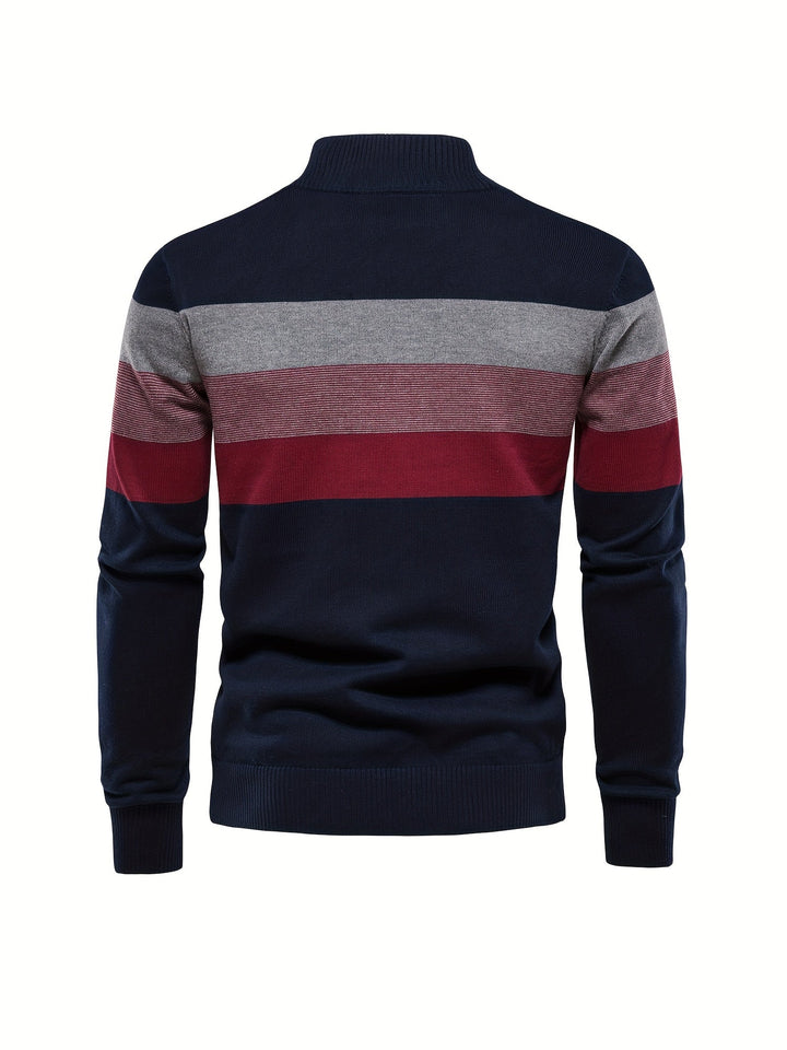 Classic men's half-zip pullover. A warm, stylish knit sweater for casual wear and autumn fashion.