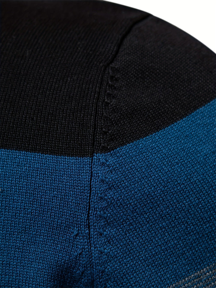 Modern men's half-zip pullover knit sweater. Elevate your casual wear with this comfortable piece.