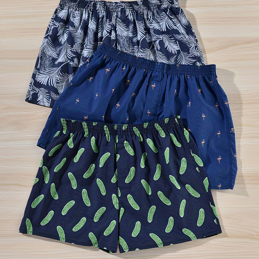 "Men's 100% cotton boxers with modern plant print, showcasing stylish comfort and breathability for daily wear."