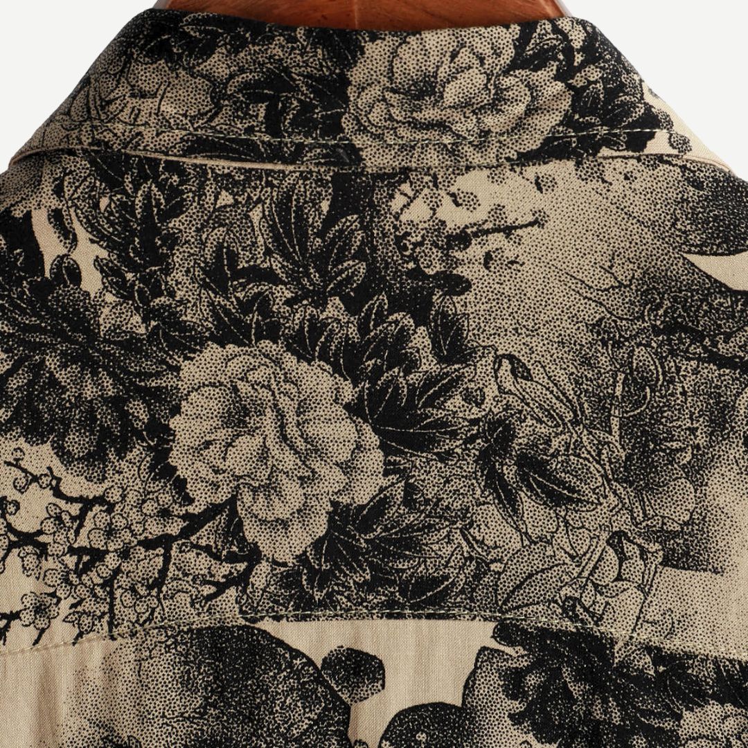 Men's AirLight Vintage Blossom short sleeve shirt with floral pattern, lightweight fabric; front view.