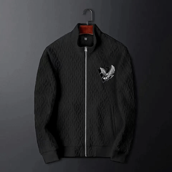 Men's cable-knit tracksuit set, full-zip jacket, drawstring pants, elegant and comfortable design, ideal for casual wear.