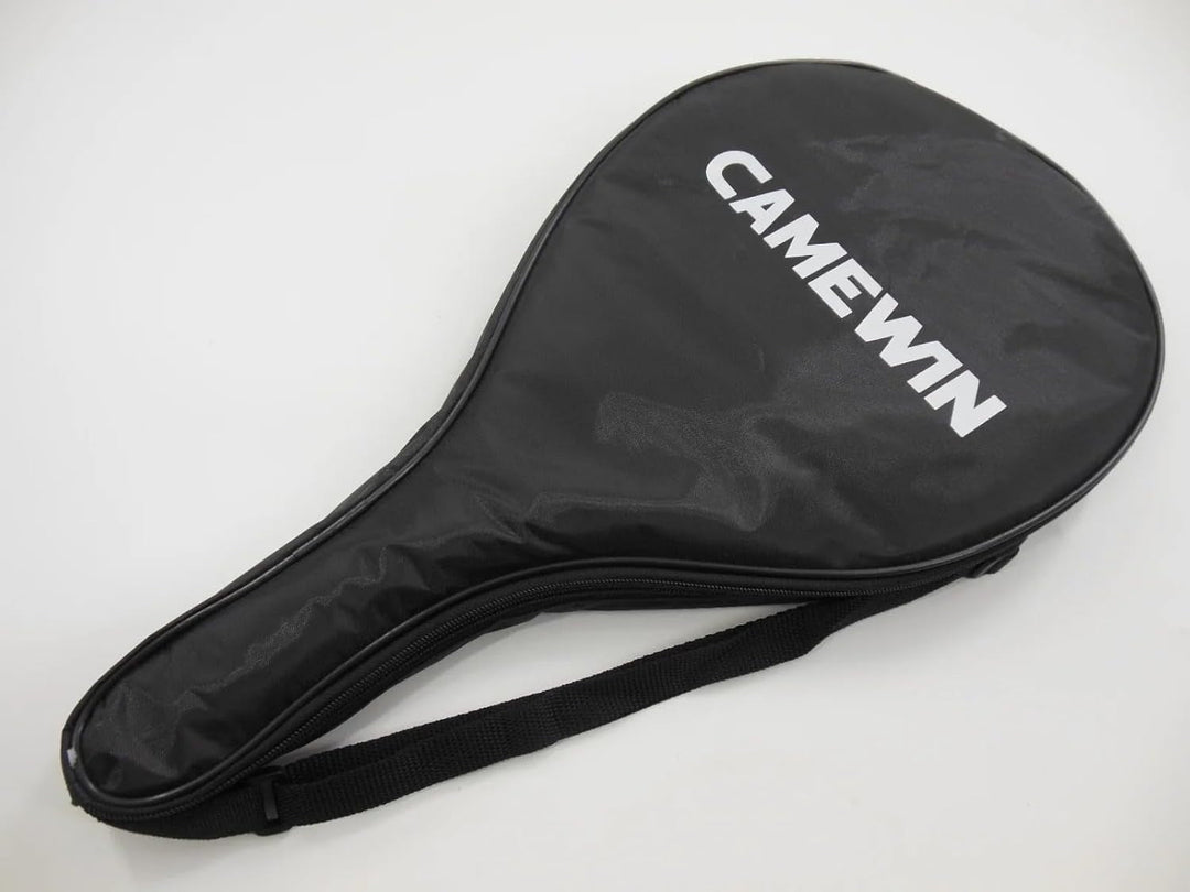 Men's carbon fibre paddle tennis racket with diamond shape, ergonomic grip, and bag; ideal for power and precision.