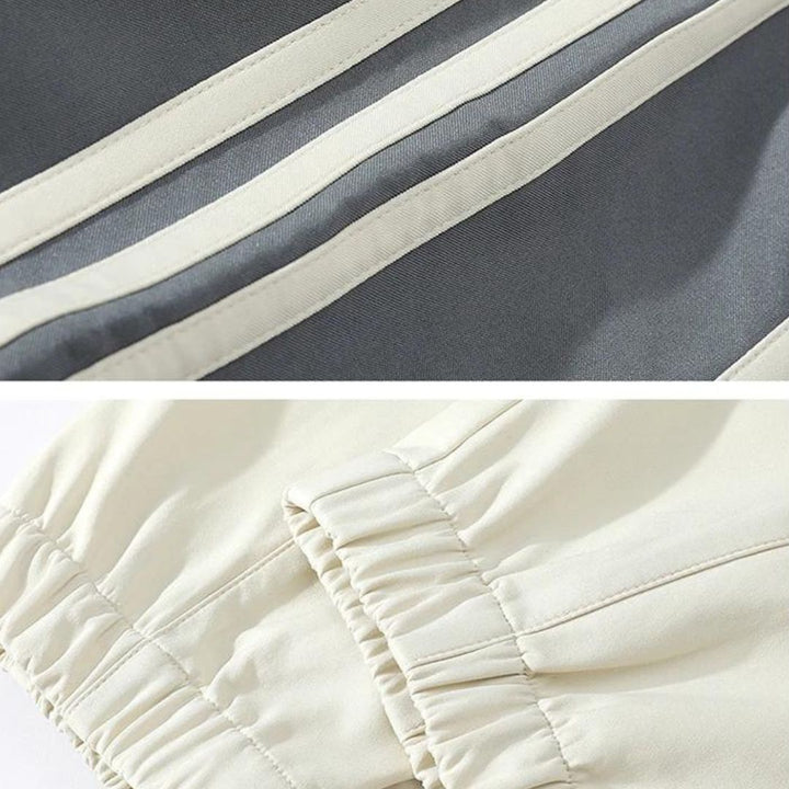 "Men's casual sports tracksuit with stylish stripe design, lightweight jacket and jogger pants, perfect for active or casual 