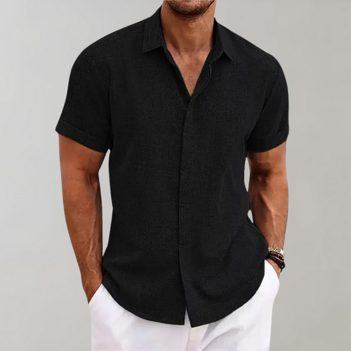 "Men's Classic Polo Shirt in apricot color with button placket and classic collar, ideal for casual and smart occasions."