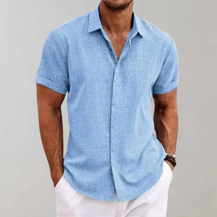 "Men's Classic Polo Shirt in apricot color with button placket and classic collar, ideal for casual and smart occasions."