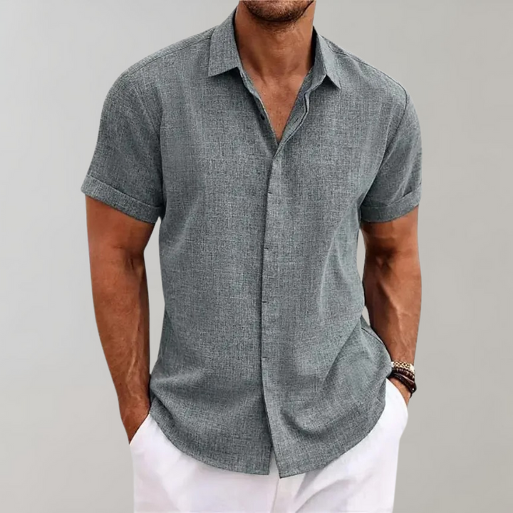"Men's Classic Polo Shirt in apricot color with button placket and classic collar, ideal for casual and smart occasions."