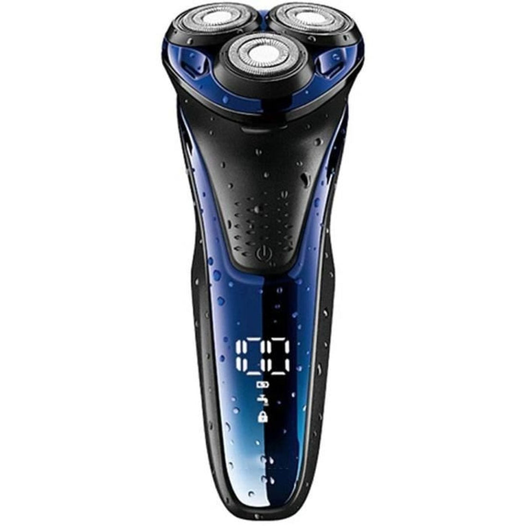 "Men's electric shaver with 3D flexible heads, sleek design, ideal for precise, smooth face contour shaving."