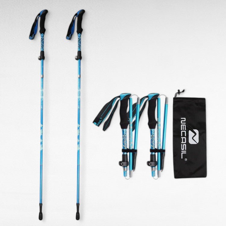 Men's ergonomic aluminum trekking poles with anti-slip grips and adjustable length, ideal for hiking on all terrains.