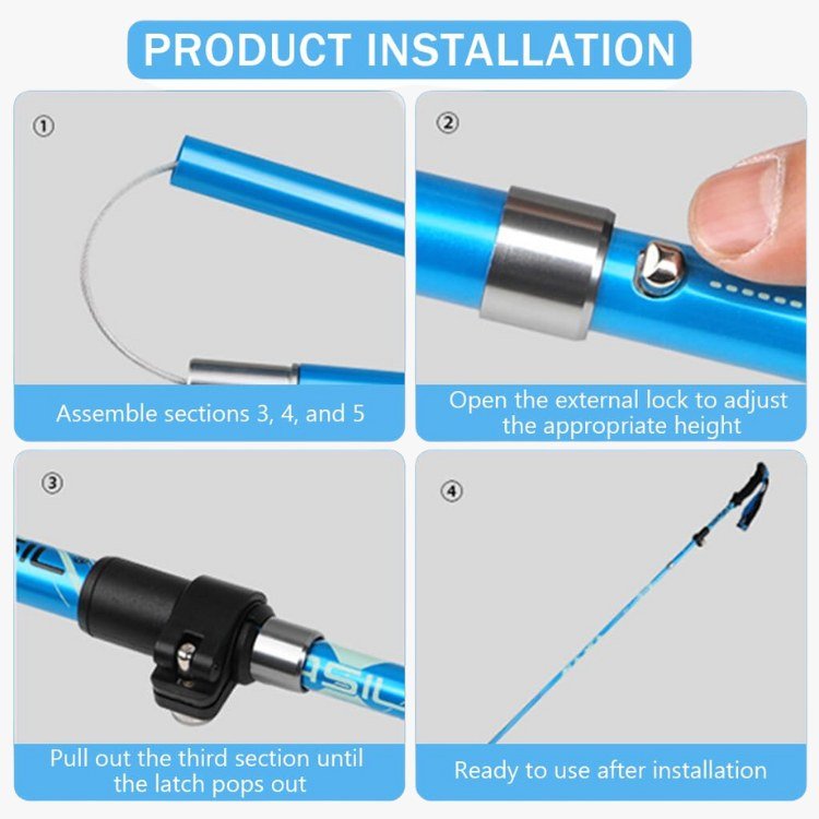 Men's ergonomic aluminum trekking poles with anti-slip grips and adjustable length, ideal for hiking on all terrains.