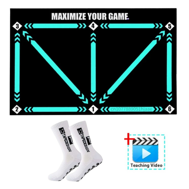 Men's football training mat, anti-slip, compact 90x60cm, with video program, ideal for home skill enhancement sessions.