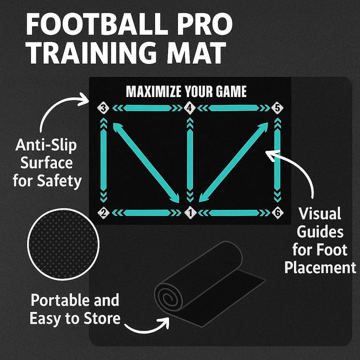 Men's football training mat, anti-slip, compact 90x60cm, with video program, ideal for home skill enhancement sessions.