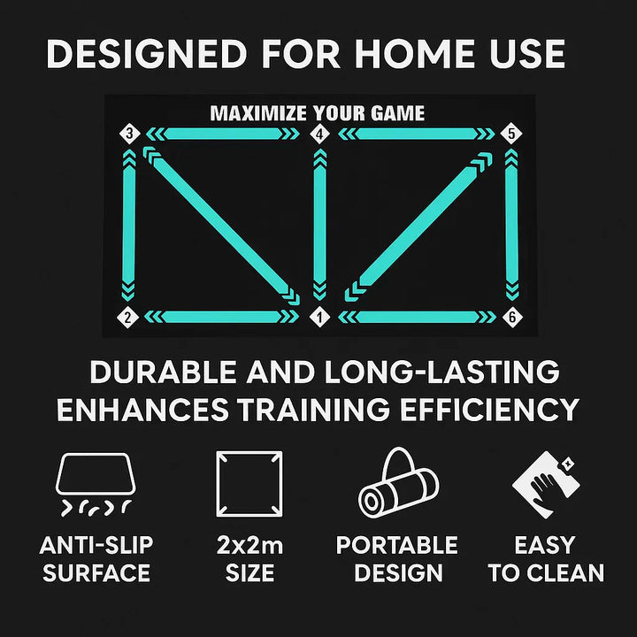 Men's football training mat, anti-slip, compact 90x60cm, with video program, ideal for home skill enhancement sessions.