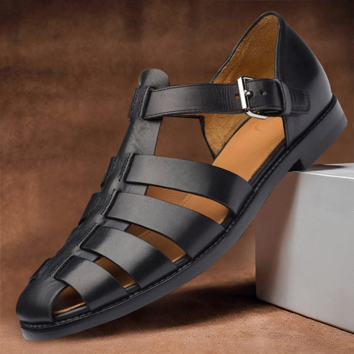 Men's Leather Fisherman Sandals with Rubber Sole - Lexians