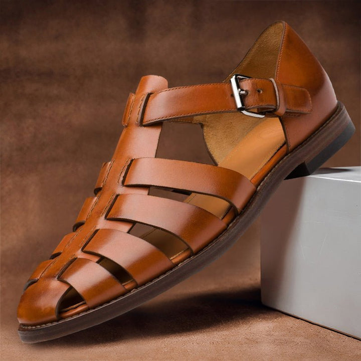 Men's Leather Fisherman Sandals with Rubber Sole - Lexians