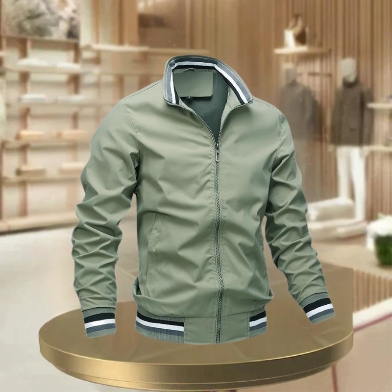 Men's polyester casual bomber jacket, iconic bomber design, all-season wear, perfect for urban style and outdoor versatility.