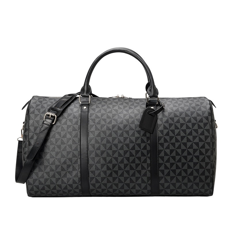 Men's premium travel bag; stylish, durable handbag with sleek design; ample compartments for travel essentials; sophisticated
