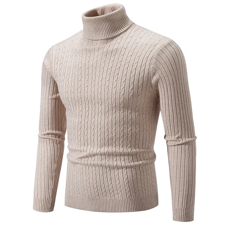 Men's premium turtleneck sweater in dark grey, featuring a high collar, soft knit, offering warmth and timeless style.