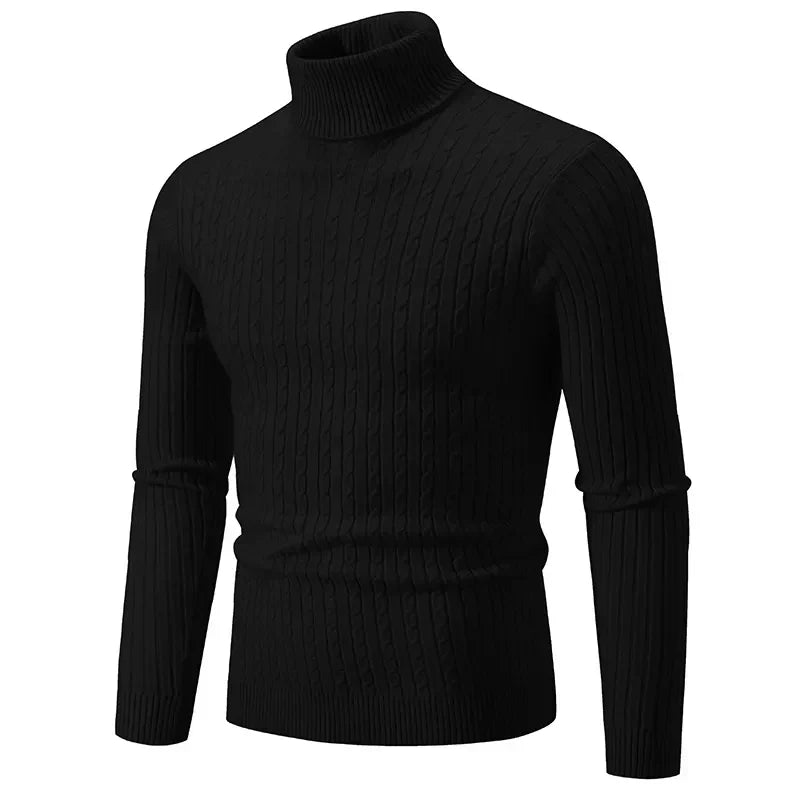 Men's premium turtleneck sweater in dark grey, featuring a high collar, soft knit, offering warmth and timeless style.