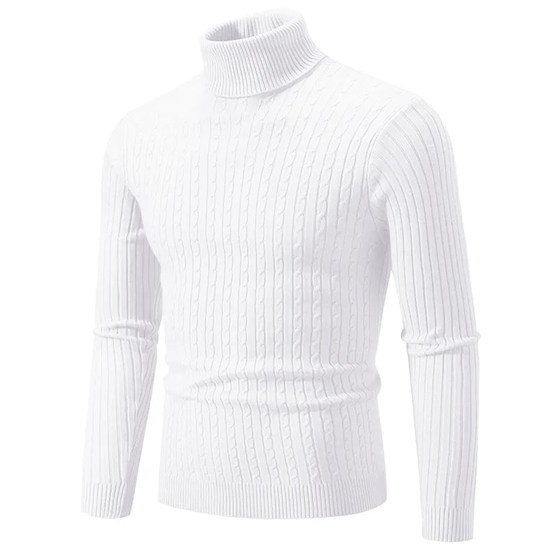 Men's premium turtleneck sweater in dark grey, featuring a high collar, soft knit, offering warmth and timeless style.