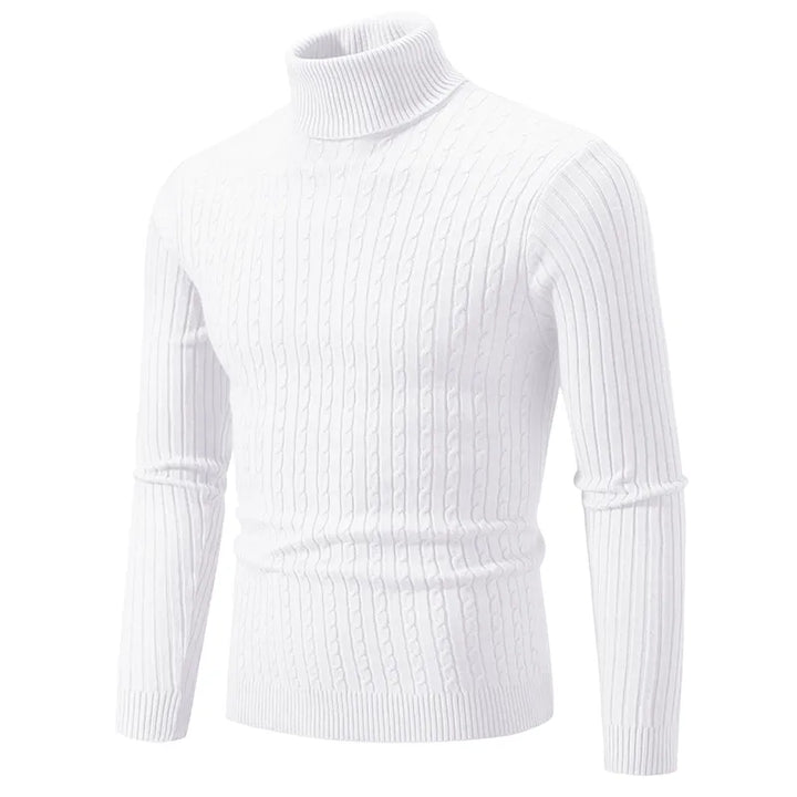 Men's premium turtleneck sweater in dark grey, featuring a high collar, soft knit, offering warmth and timeless style.