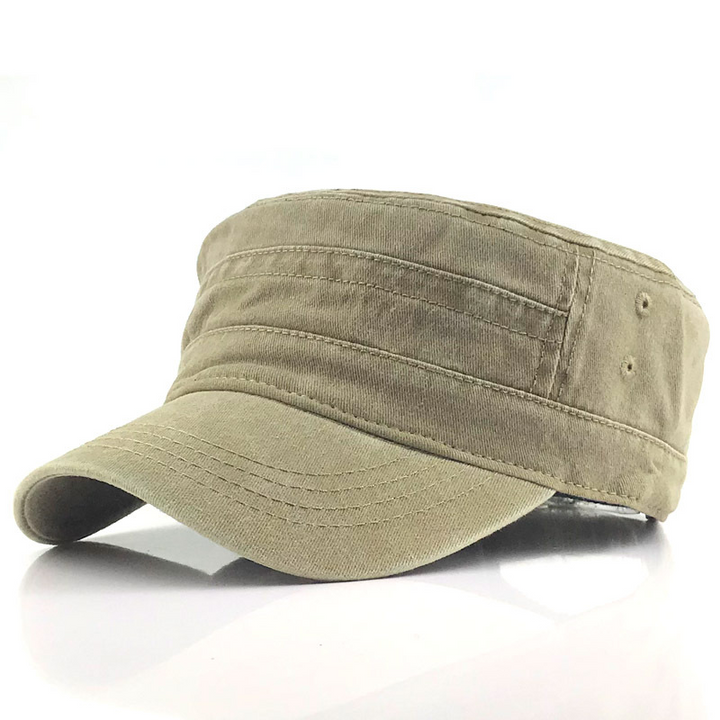 Men's retro military-style cap, classic army design with modern flair, black color, perfect for casual or outdoor wear.