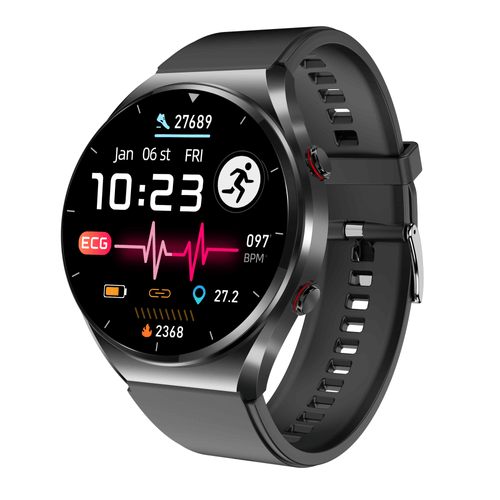 Men's smartwatch with health monitoring, pain-free glucose and blood pressure tracking, modern design, available in multiple 