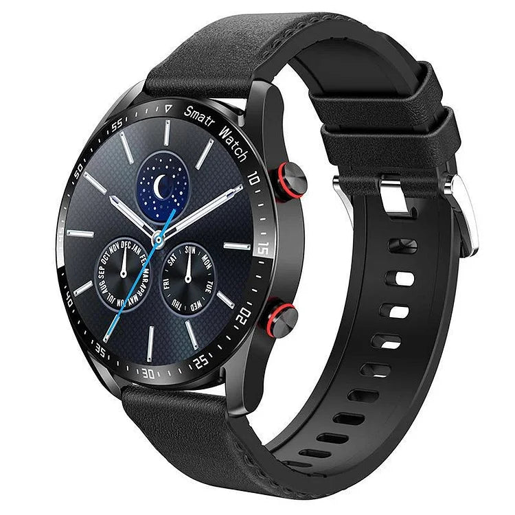 Men's smartwatch with sleek design, heart rate, and glucose monitoring features, ideal for fitness and style-conscious men.