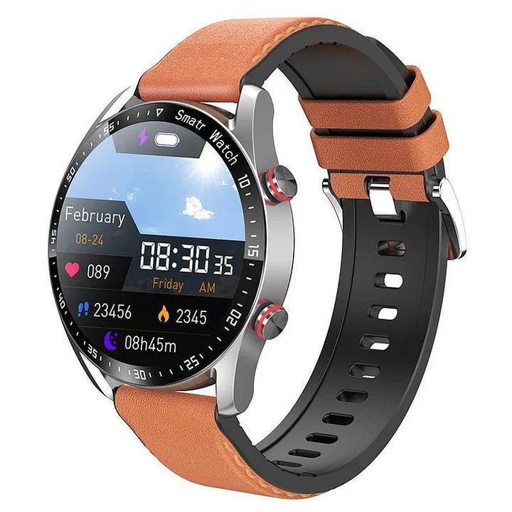 Men's smartwatch with sleek design, heart rate, and glucose monitoring features, ideal for fitness and style-conscious men.